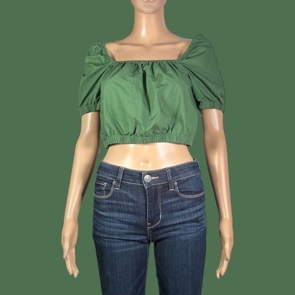 H&M Dark Green Puff Sleeve Crop Top Size XS - "Sookie"